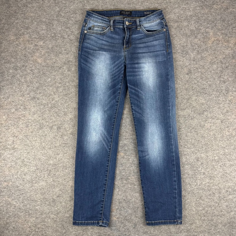 Judy Blue Adelene Mid Rise Relaxed Fit Girlfriend Jeans 26" Blue Womens 5 27 *